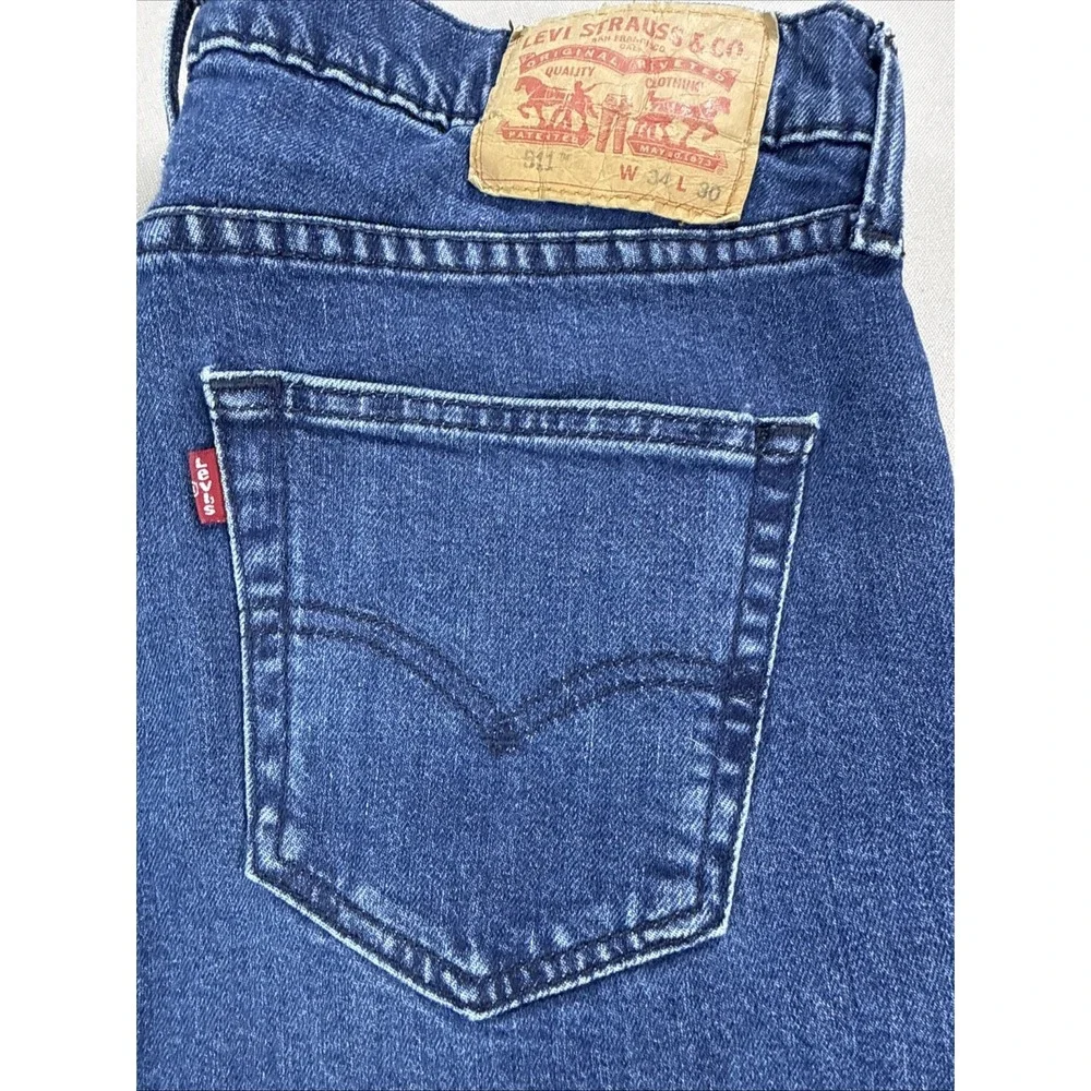 Levi's 511 Jeans Mens 34x30 Blue Denim Slim Fit Hemmed To 25 Medium Wash